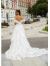 Off Shoulder Ivory Lace Chiffon Airy Wedding Dress